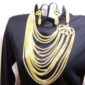 Authentic, RARE  Hobe, Multi  Strand Necklace, Earring Set, Gold, Floral…